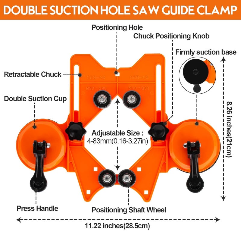 THINKWORK Diamond Drill Bits, Dry/Wet Brazing Hollow Drill Hole Saw Kit, 12 PCS Tile Opener (1/4"-2”) with Double Suction Cups Hole Saw Guide Jig, Suitable for Glass, Ceramic, Tile, Marble, Porcelain - Image 3